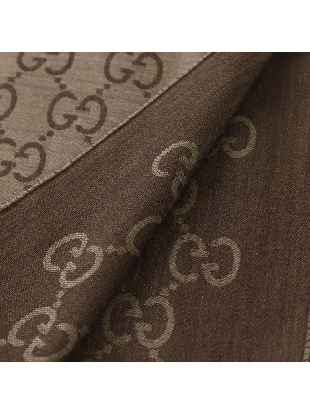 Gucci GG Logo Jacquard Silk Blend Wool Shawl Scarf Beige